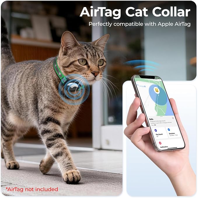 Breakaway AirTag Cat Collar, Reflective Cat Tracker Collar - Image 3