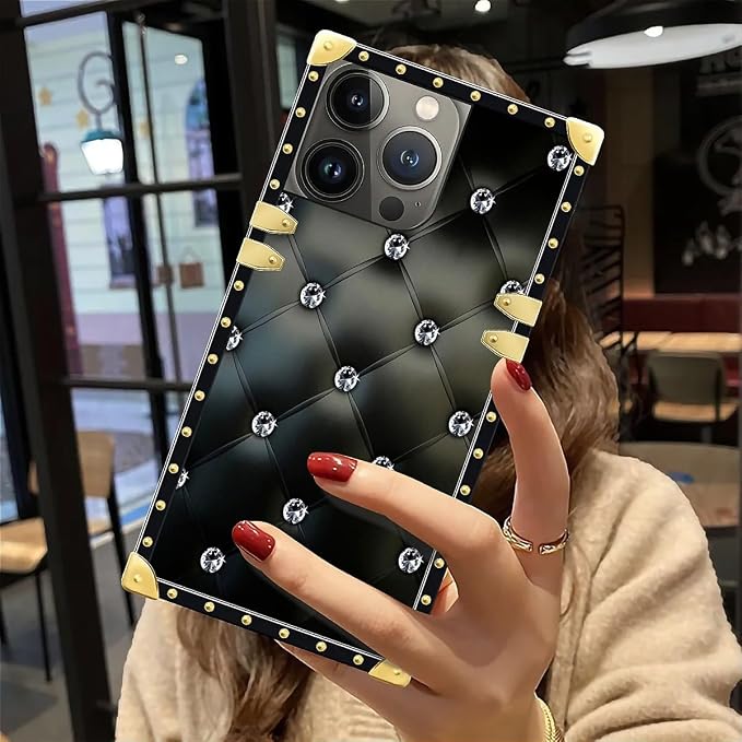 Compatible with iPhone 12 Pro Max Case, Shiny Black Sofa Crystal Luxury Golden - Image 6
