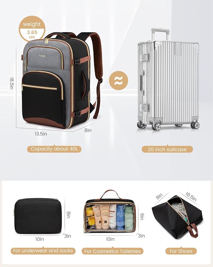 LOVEVOOK Travel Essentials Carry on Backpack 40L Travels Backpack - Image 5