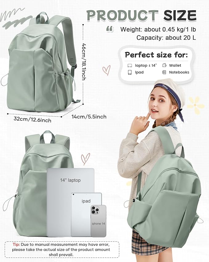 SEAFEW Green Backpack for Girls Women Waterproof High School Book Bag Cute - Image 3