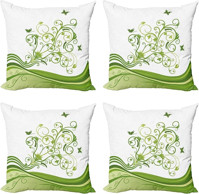 Ambesonne Vines Throw Pillow Cushion Case Pack of 4, Butterflies Leaves Flowers by Ambesonne