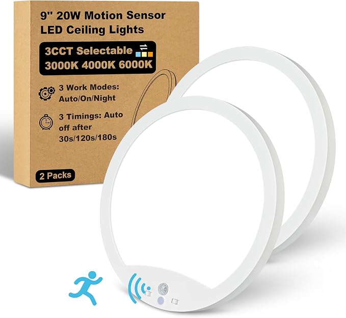 Hard-Wired Motion Sensor Ceiling Lights, 9in 20W Flush Mount Motion LED Ceiling by NEWKAZ
