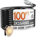 100 ft 16/3 awg 3 Outlet Extension Cord Splitter by Deeklify