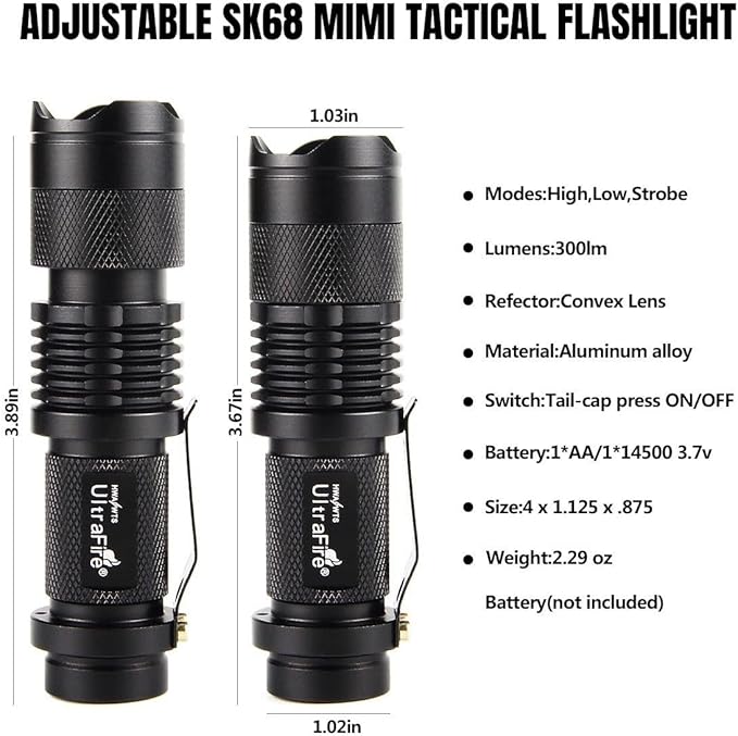 ULTRAFIRE 3 Pack Mini Flashlights Focus Adjustable SK68 Single Mode Tactical - Image 7