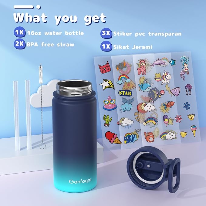 Kids Water Bottle, 16oz Water Bottles Kids - Image 3
