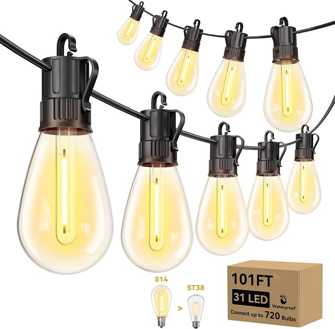 Minetom 101FT Outdoor-String-LED-Patio-Lights-Waterproof, 31Shatterproof S14 by Minetom