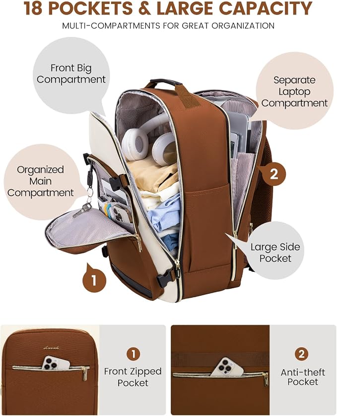 LOVEVOOK 40L Travel Backpack for Women & Men, Airline Approved Carry On Luggage - Image 3