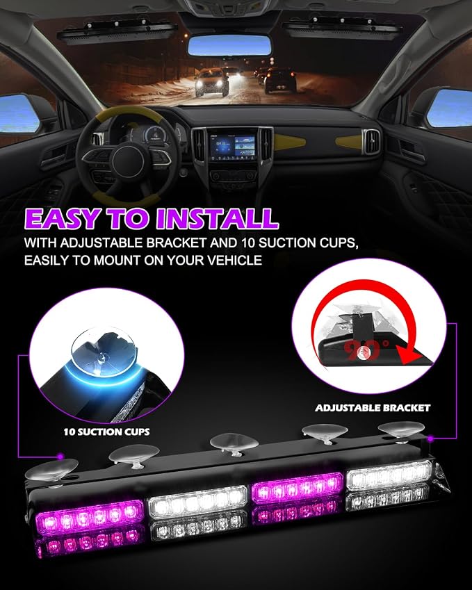 HLauto 604N Emergency Dash Strobe Lights: 2x16.8 inch Purple White Security - Image 6