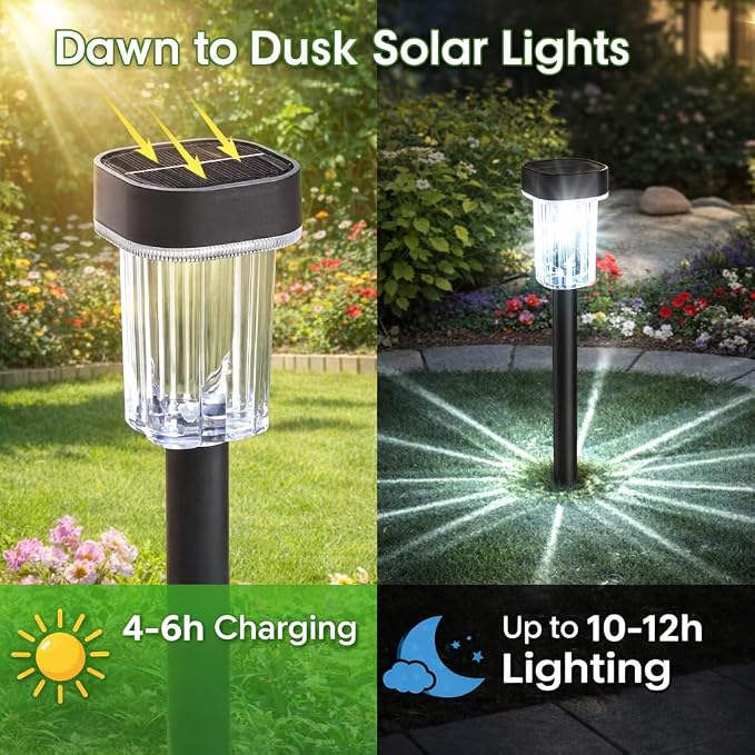 Outdoor Solar Lights for Yard 8 Pack, Solar Pathway Lights Waterproof 6000K - Image 5