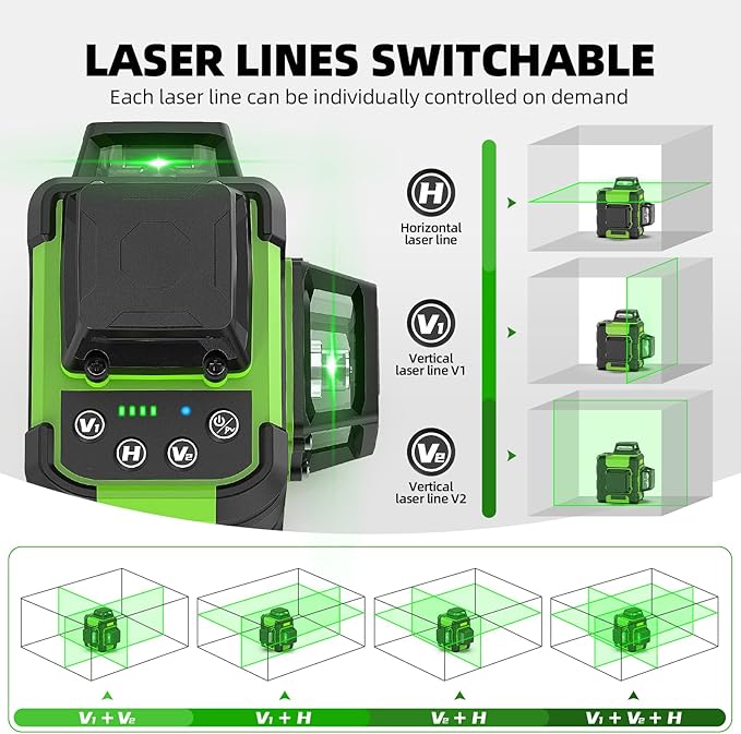 Huepar Laser Level 360° with Tall Tripod, Self Leveling Rechargeable Lazer - Image 6