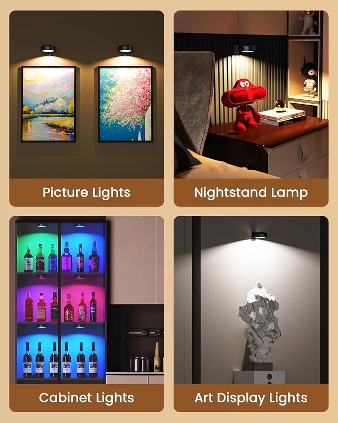 Picture Lights for Wall, Wireless 2000mAh Rechargeable Magnetic LED Puck Lights - Image 3