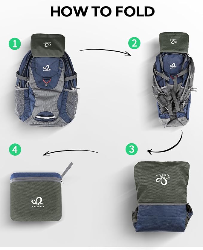 WATERFLY Lightweight Packable Hiking Backpack: 30L Foldable Travel Daypack - Image 6