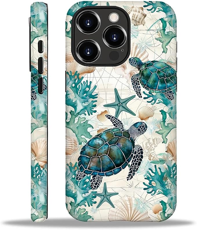 for iPhone 16 Pro Case, HH2 Ocean Sea Turtle Nautical Map Hybrid 2 Layer Hard by Unknown