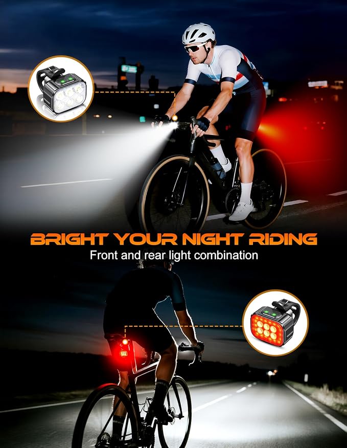 Cuvccn Bike Lights Super Bright, Rechargeable Bicycle Lights Set Multiple Modes - Image 2