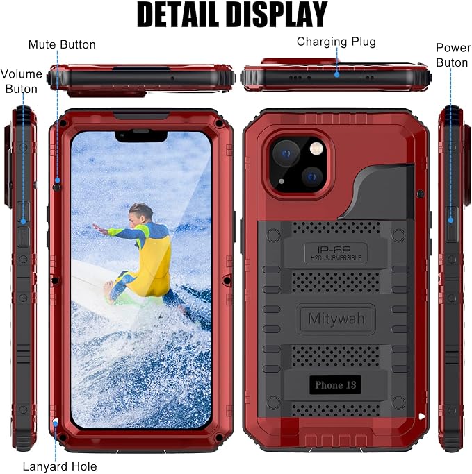 Mitywah Waterproof Case for iPhone 13, Heavy Duty Military Grade Drop - Image 6