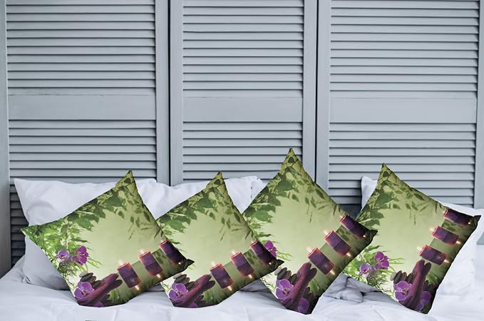 Ambesonne Spa Throw Pillow Cushion Case Pack of 4, Stones Aromatic Candles and - Image 2