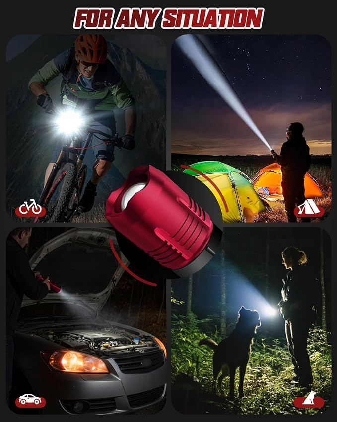 Victoper Red Rechargeabe Flashlight 2 Pack, High Lumens 5 Modes LED Bright - Image 8