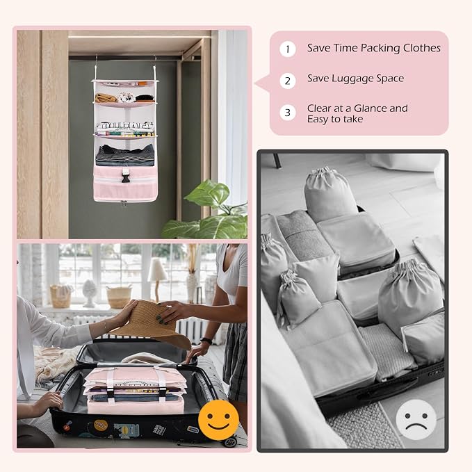 Surblue Hanging Closet Storage Bag Collapsible 3-Shelf Washable Oxford Fabric - Image 4