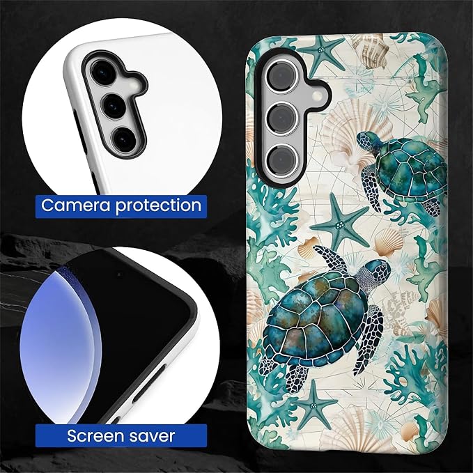 for Samsung Galaxy S23 FE Case, HL2 Ocean Sea Turtle Nautical Map Hybrid 2 - Image 4