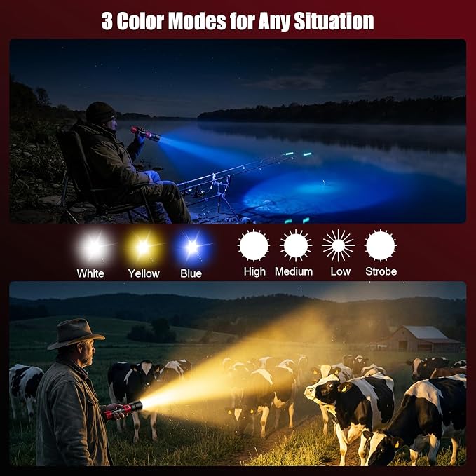 SKYFIRE Bright Flashlight with Ignition Lens&Yellow/Blue Light, 3000lm Super - Image 4