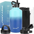 Water Bottle Insulated 32oz 40oz 64oz 128oz Straw Lid Spout Lid & 3 Lids by POYAKU