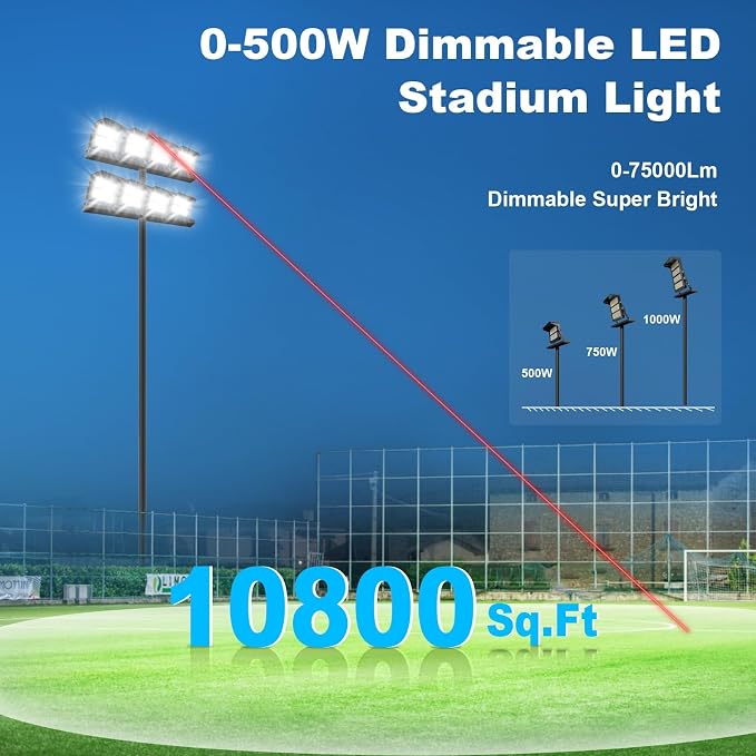 75000LM Dimmable Led Stadium Flood Light 3000W Equivalent Super Bright 0-500w - Image 4