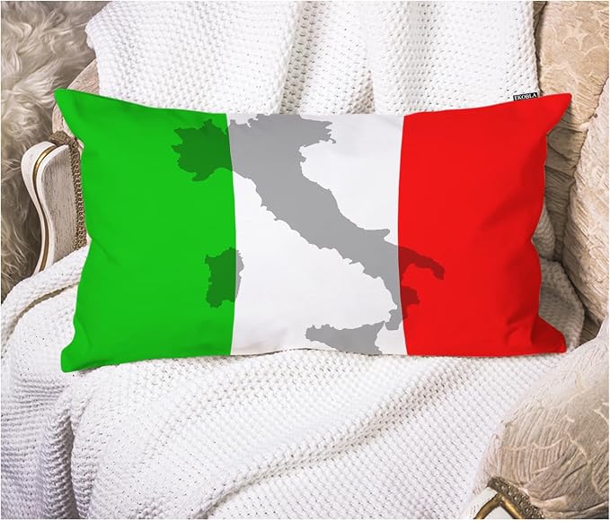 EKOBLA Decorative Cushion Cover Italian Flag Europe Country Red Green White by EKOBLA
