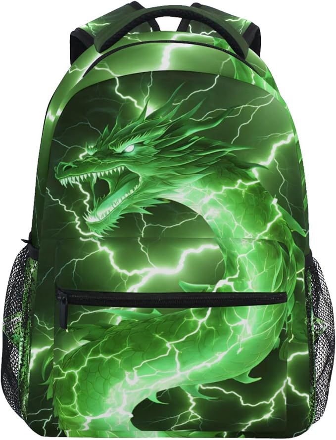 Wamika Dragon Backpack for Boys Girls Cool Green Fire Dinosaur Kids Backpacks by Wamika