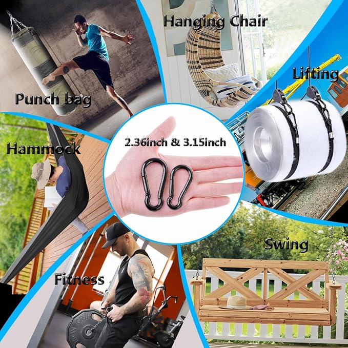 Black Carabiner Clip, Heavy Duty Spring Snap Hook Quick Link - Image 4