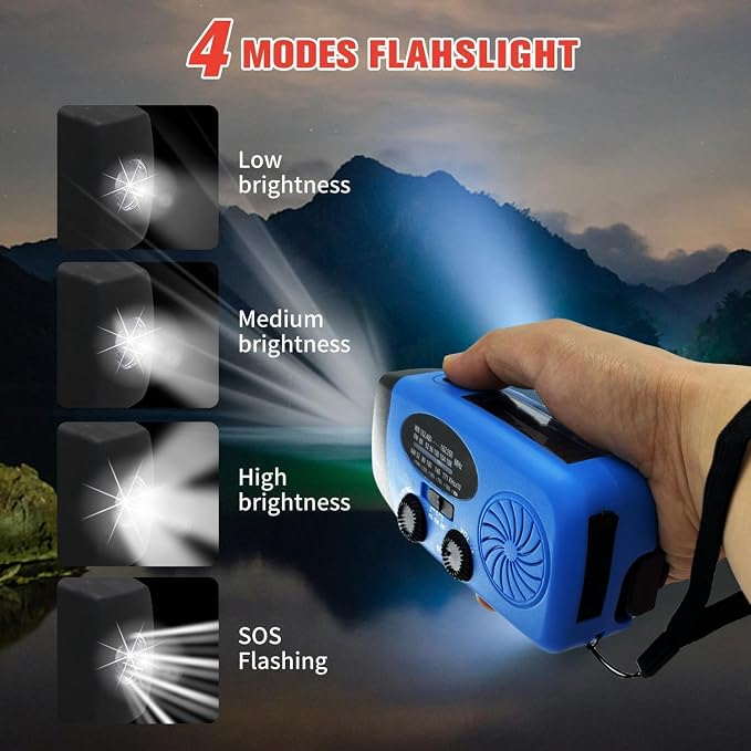 2000mAh Weather Emergency Radio, Portable Solar AM/FM/NOAA Hand Crank Radio - Image 4