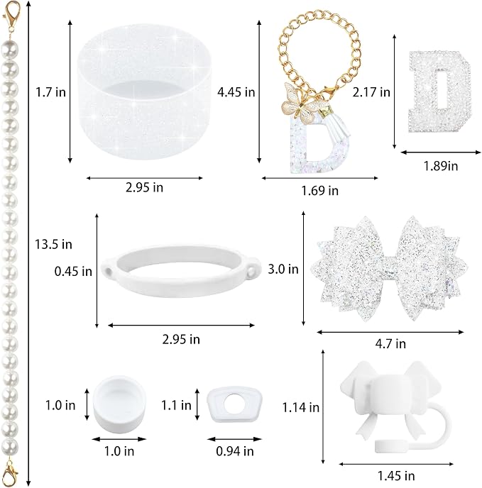 9PCS White for Stanley Cup Accessories Set Bling Initials Bow Charms for - Image 3