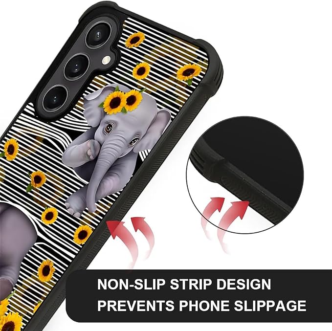 for Samsung Galaxy S23 FE Case, Cute Little Elephant Sunflower White Line Art - Image 4
