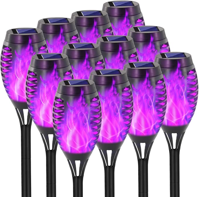 EOYIZW Solar Lights Outdoor, Halloween Decorations Purple Solar Tiki Torches by EOYIZW