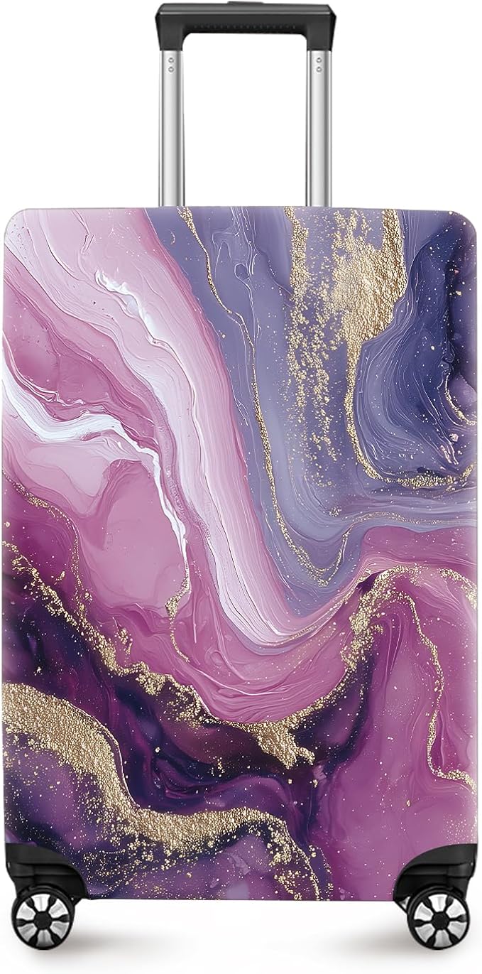 ANNA QUEEN Purple Marble Luggage Cover, Elegant Abstract Art Suitcase Protector by ANNAQUEEN