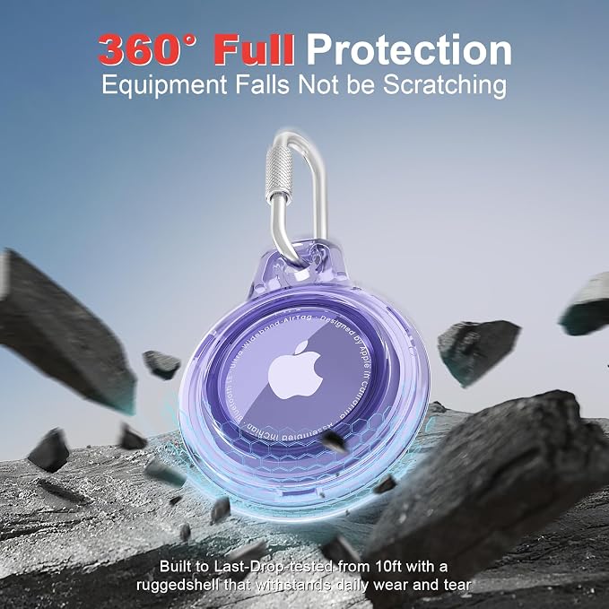 AirTag Holder with 304 Carabiner, 4 Pack IPX8 Waterproof Shockproof PC Hard Case - Image 4
