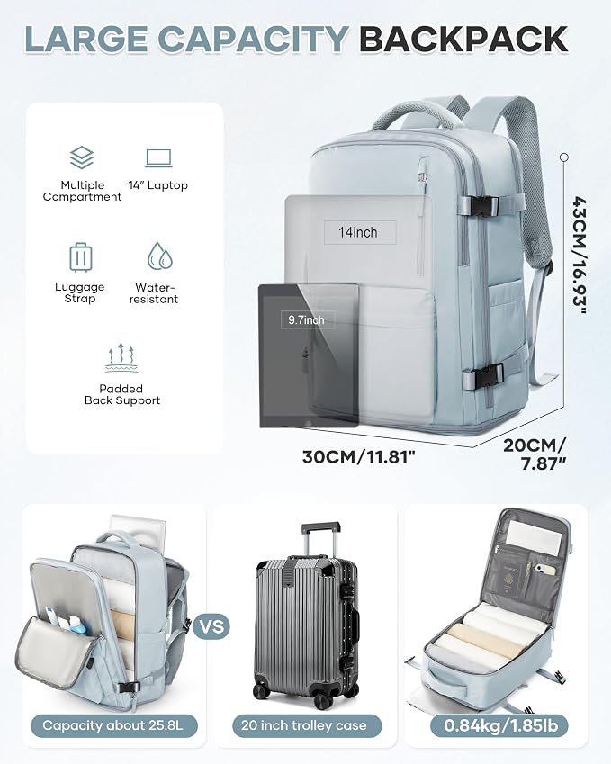 WONHOX Large Travel Backpack Carry on Flight Approved Laptop Work Business - Image 5