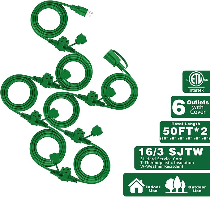 K KASONIC - Outdoor Extension Cord 100 FT, Evenly Spaced 12 Outlets Plugs - Image 3