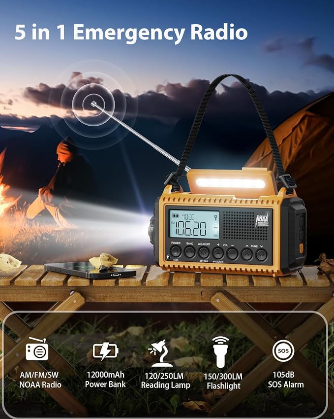 Emergency Radio, Hand Crank NOAA Weather Radio - Image 2