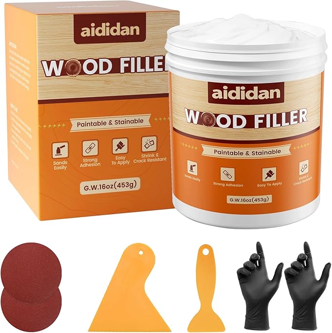 Wood Filler, Wood Repair Kit, 16 Ounce Paintable & Stainable Wood Putty Filler by aididan