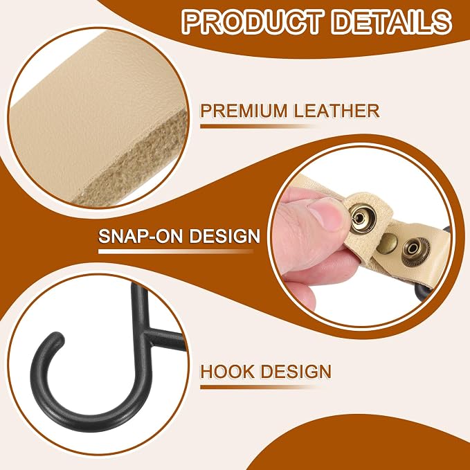 uxcell 5pcs PU Leather Hooks, Leather Straps - Image 3