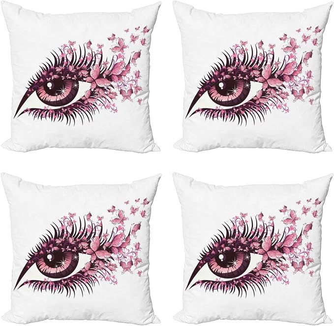 Ambesonne Butterflies Throw Pillow Cushion Case Pack of 4, Female Eye Eyelashes by Ambesonne