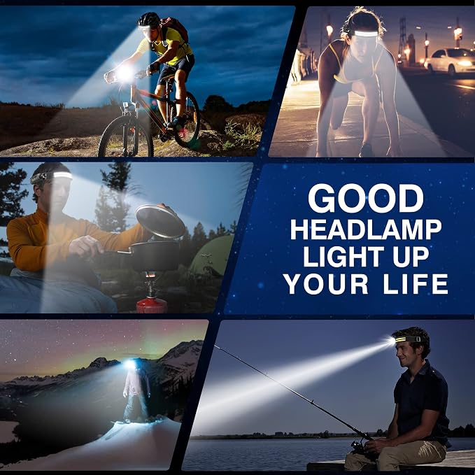 Headlamp Rechargeable, 2 Pack 230° Wide Beam Head Lamp, 2000 Lumen Super Bright - Image 7