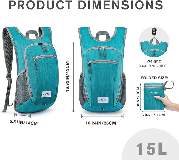 G4Free 10L/15L Hiking Backpack Lightweight Packable Hiking Daypack Small Travel - Image 3