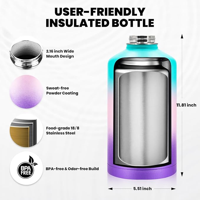 RAYMYLO One Gallon Water Bottle Insulated, Triple Walled Vacuum Stainless Steel - Image 5