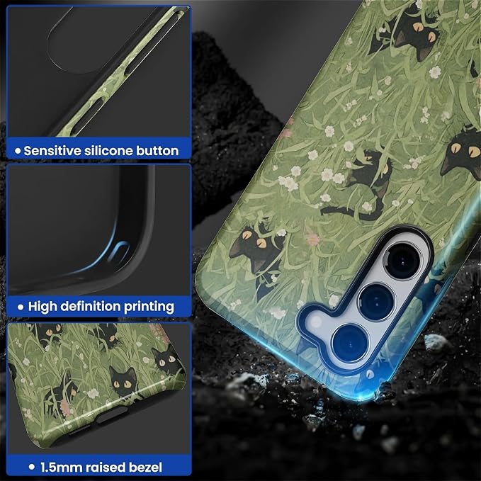 for Samsung Galaxy S23 Case, HL2 Grass Cat Hybrid 2 Layer Hard Shell Silicone - Image 3