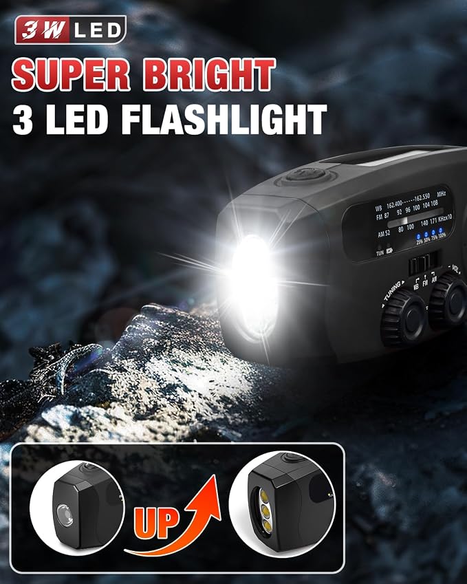 Emergency Hand Crank Radio Emgykit - 2000mAh/7400mWh AM/FM/NOAA Solar Hand - Image 2