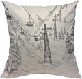 TKS MITLAN Mountain Ski Lift Pillow Cover 18x18 inch Sketch White Wintertime by TKS+MITLAN