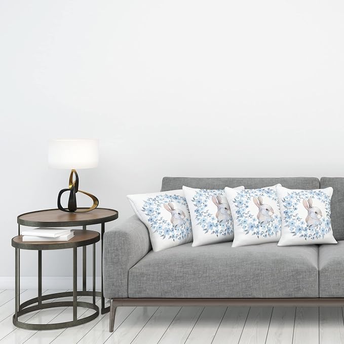 Ambesonne Watercolor Flower Decorative Throw Pillow Case Pack of 4, Bunny - Image 3