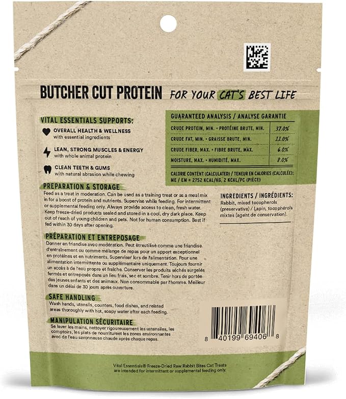 Vital Essentials Freeze Dried Raw Cat Treats, Rabbit | Bites | 0.9 oz | Pack of - Image 2