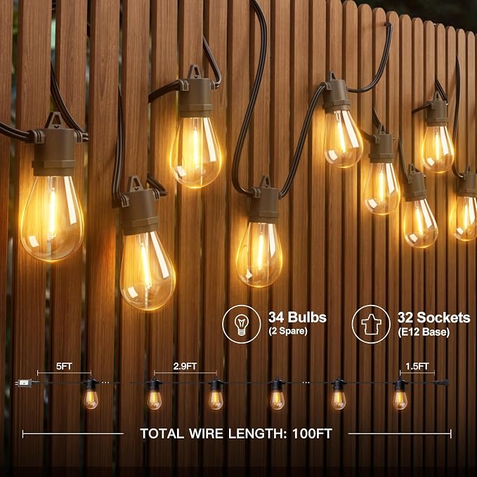 addlon 100FT LED Outdoor String Lights - Image 5